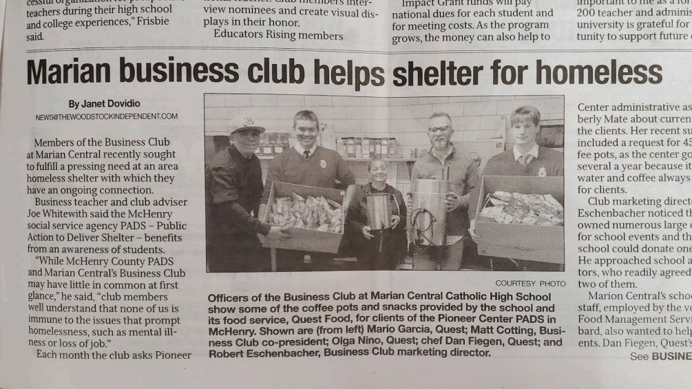 Local newspaper article featuring the founder's keychain project